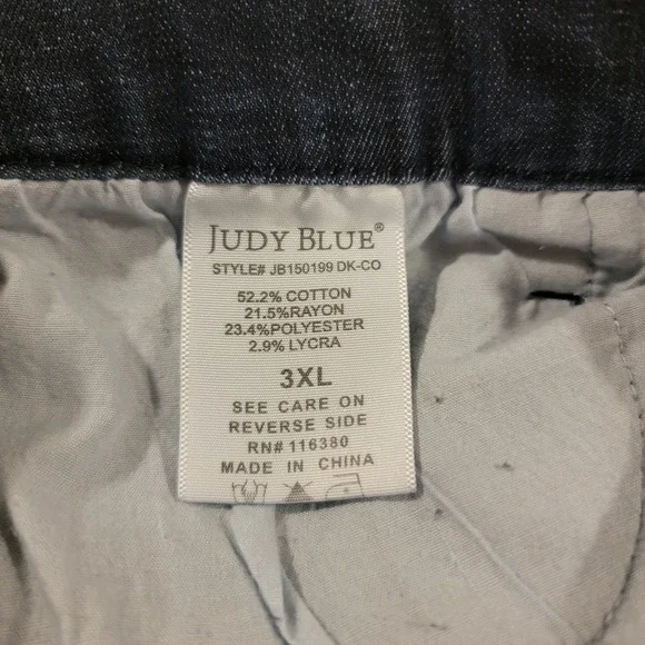 Judy Blue Jean Shorts Womens 3XL High Rise Pull On Fringed Stretch Denim Shorts - Picture 7 of 8